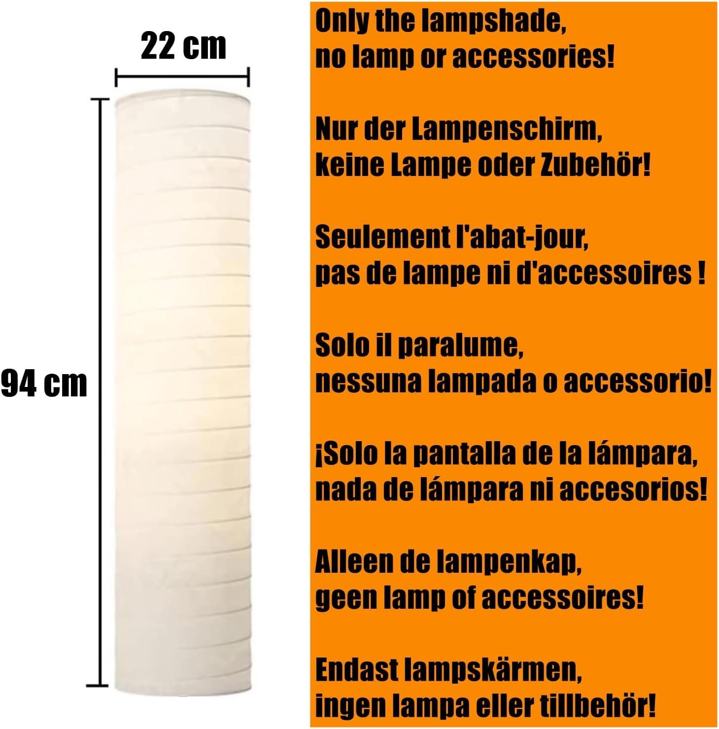 Witte Cilindrische Papieren Lampenkap 94 cm Hoog - Ersatz Lampenscherm