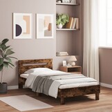 vidaXL Bedframe met hoofdeinde bewerkt hout gerookt eiken 100x200 cm