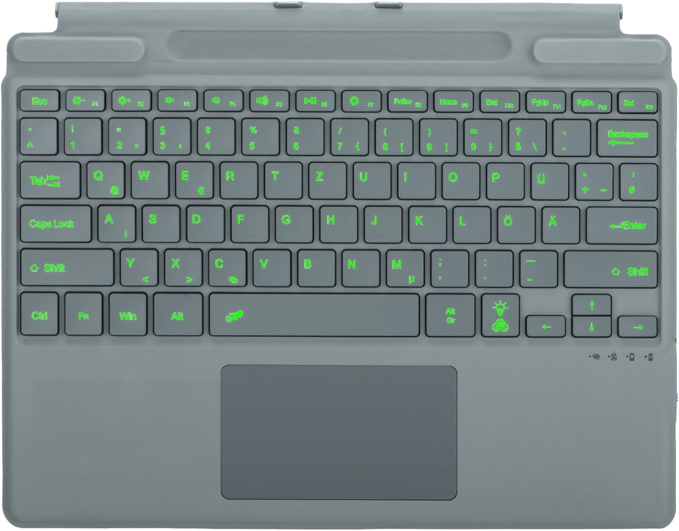QWERTZ Duits Toetsenbord met Trackpad voor Microsoft Surface Pro (11/10/9/8/X), 13 Inch, Bluetooth, Verlicht (Grijs)