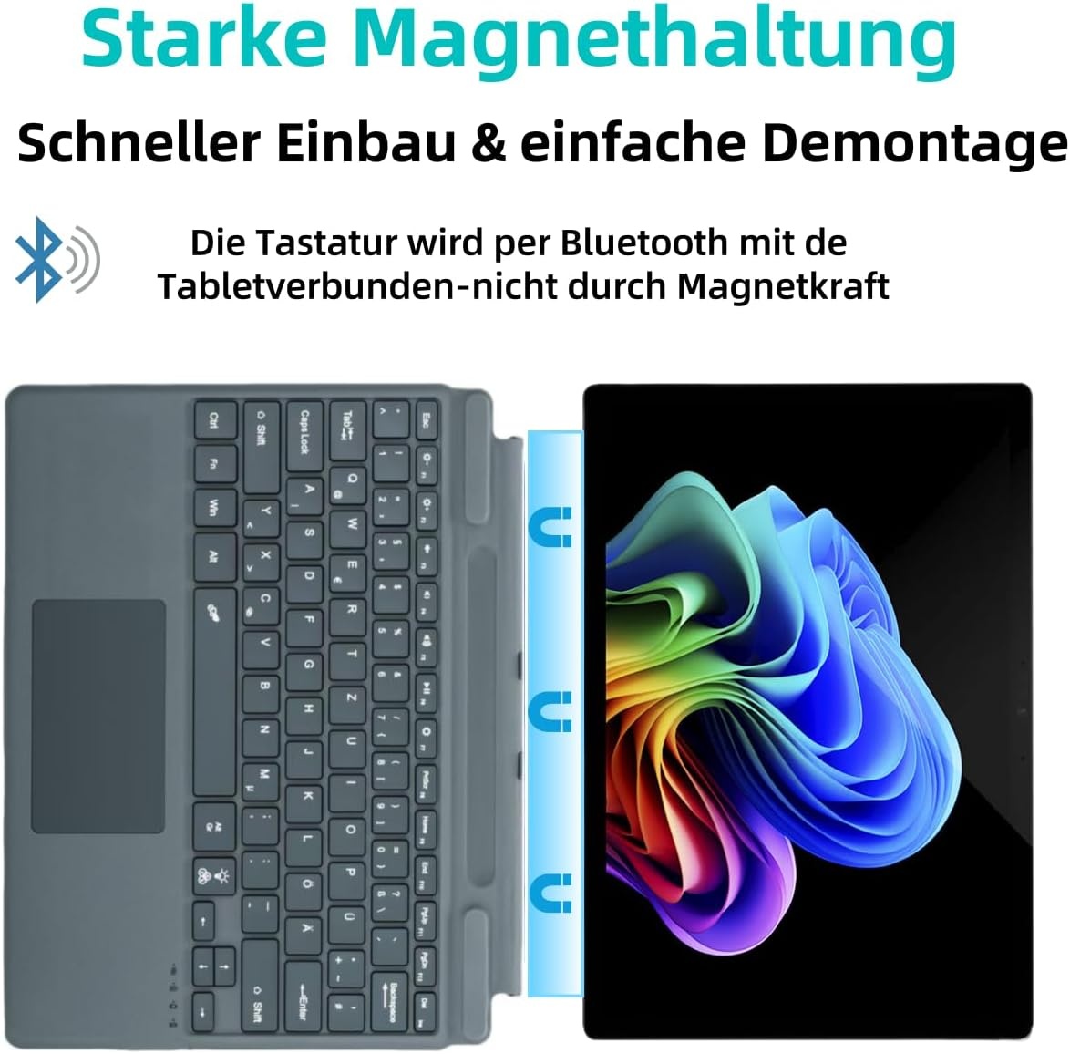 QWERTZ Duits Toetsenbord met Trackpad voor Microsoft Surface Pro (11/10/9/8/X), 13 Inch, Bluetooth, Verlicht (Grijs)