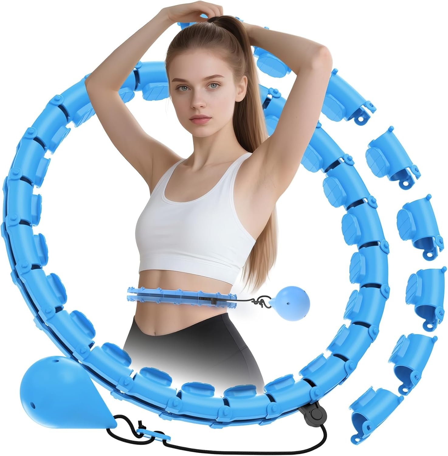 JLoibao Smart Hula Hoop voor Volwassenen, Verstelbaar (74-120 cm) met Verzwaarde Bal voor Gewichtsverlies