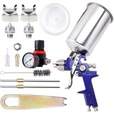 Pindex HVLP spuitpistool met 3 sproeiers (1.4, 1.7, 2.5 mm) en 1000cc aluminium pot, inclusief drukregelaar