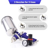 Pindex HVLP spuitpistool met 3 sproeiers (1.4, 1.7, 2.5 mm) en 1000cc aluminium pot, inclusief drukregelaar