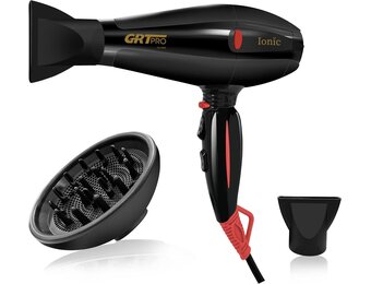GRT PRO Professionele Haardroger CHJ-9900 Zwart met Ionenfunctie - 2400W EC Motor, 3 Warmtestanden, 2 Snelheden