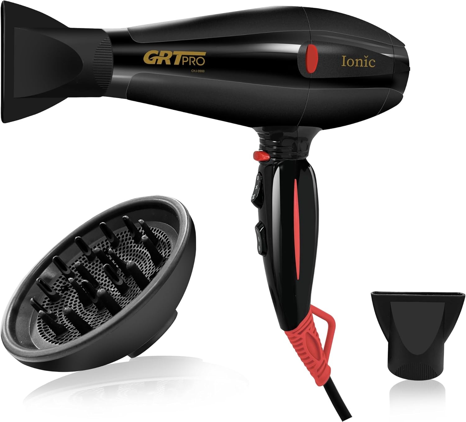 GRT PRO Professionele Haardroger CHJ-9900 Zwart met Ionenfunctie - 2400W EC Motor, 3 Warmtestanden, 2 Snelheden