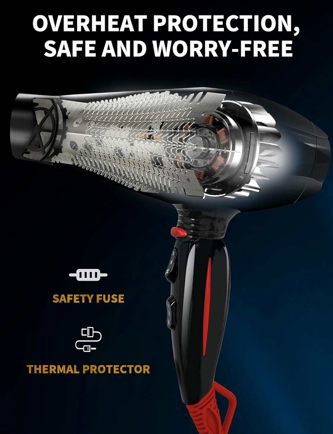 GRT PRO Professionele Haardroger CHJ-9900 Zwart met Ionenfunctie - 2400W EC Motor, 3 Warmtestanden, 2 Snelheden