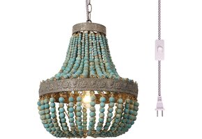 Blauwe Houten Kralen Kroonluchter - Boho Strand Stijl (36% Korting)