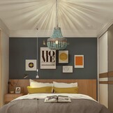 Newrays Houten Kralen Kroonluchter Lamp Blauw - Bohemian Boho Strand Stijl, Plug-In