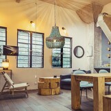 Newrays Houten Kralen Kroonluchter Lamp Blauw - Bohemian Boho Strand Stijl, Plug-In