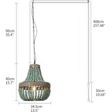 Newrays Houten Kralen Kroonluchter Lamp Blauw - Bohemian Boho Strand Stijl, Plug-In