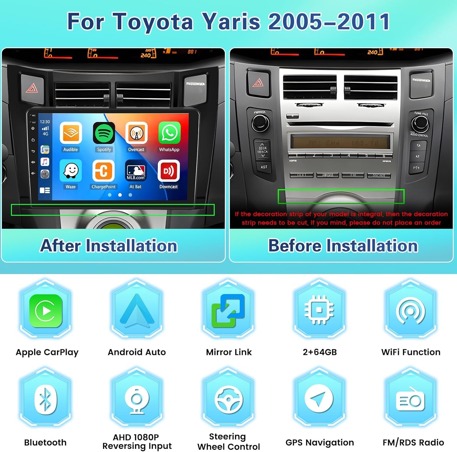 Android Radio Carplay Autoradio voor Toyota Yaris 2005-2011