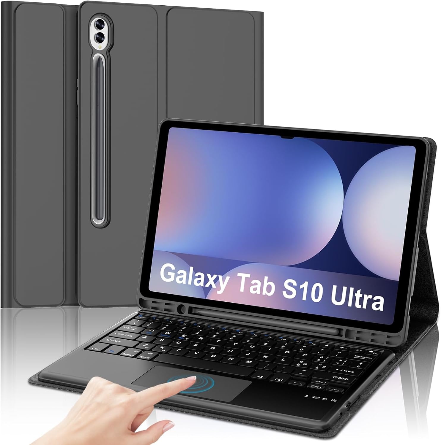 JADEMALL Toetsenbordhoes met trackpad voor Samsung Tab S10 Ultra 14,6 inch 2024, Italiaans QWERTY bluetooth-toetsenbord voor Samsung Galaxy Tab S10 Ultra met touchpad, zwart