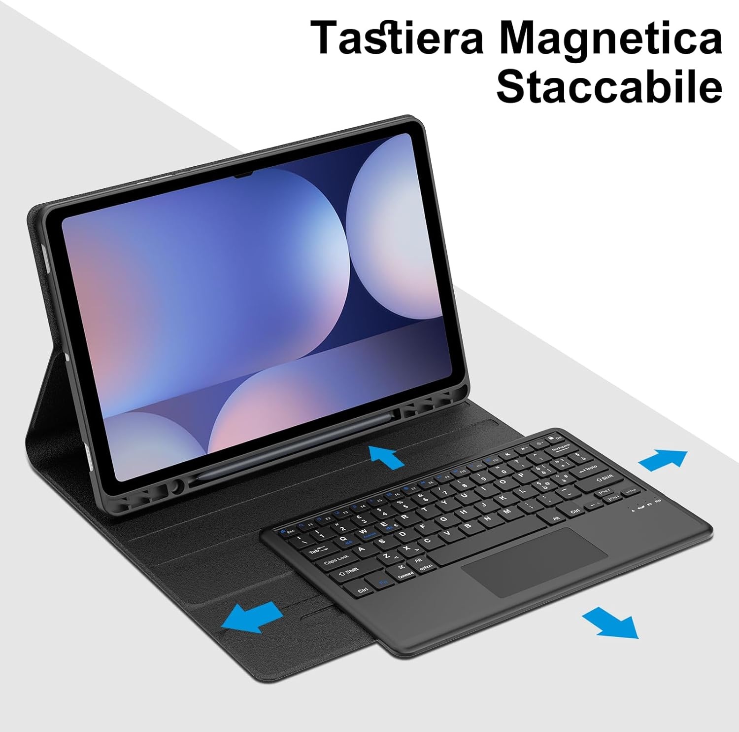 JADEMALL Toetsenbordhoes met trackpad voor Samsung Tab S10 Ultra 14,6 inch 2024, Italiaans QWERTY bluetooth-toetsenbord voor Samsung Galaxy Tab S10 Ultra met touchpad, zwart