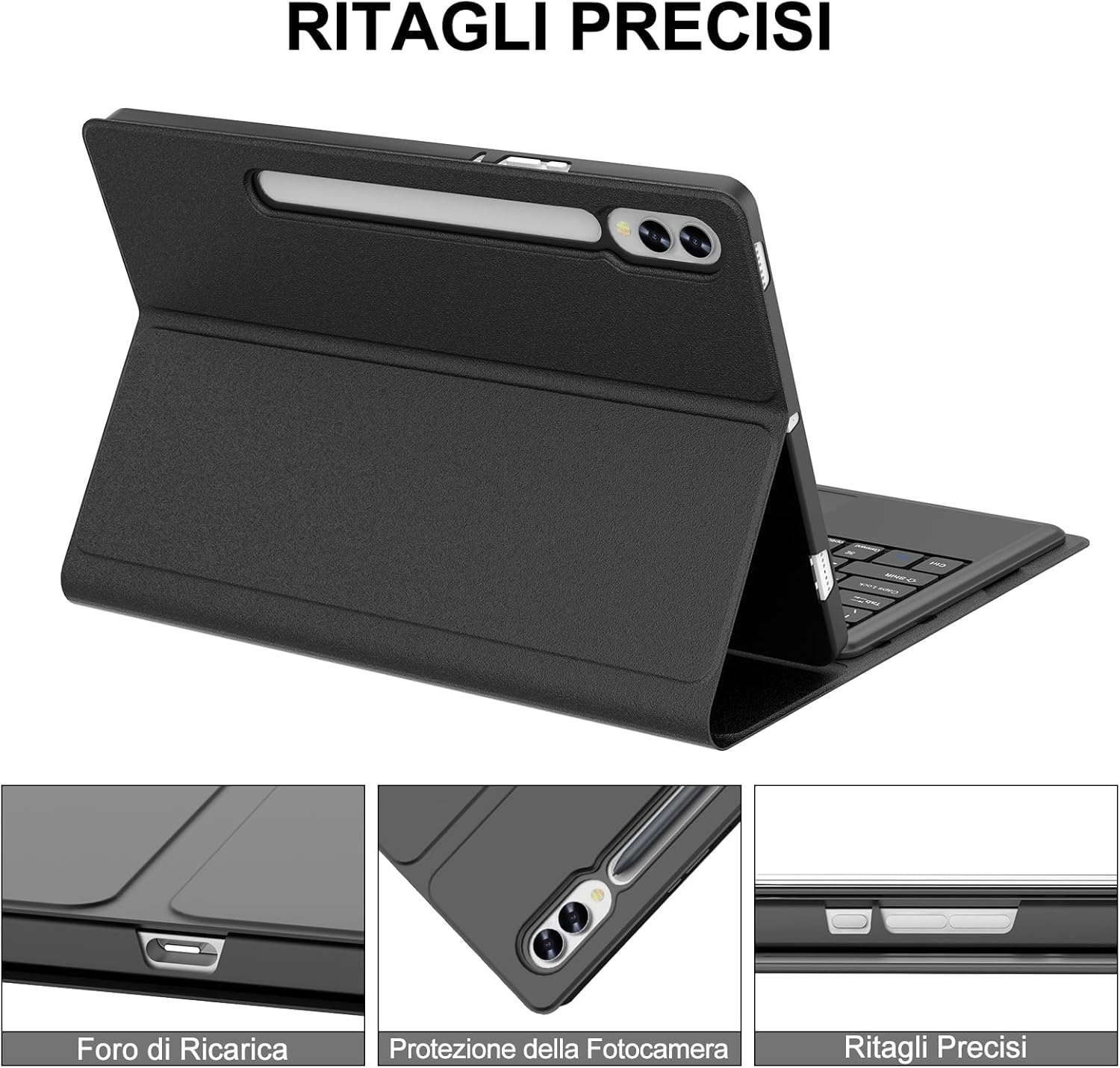 JADEMALL Toetsenbordhoes met trackpad voor Samsung Tab S10 Ultra 14,6 inch 2024, Italiaans QWERTY bluetooth-toetsenbord voor Samsung Galaxy Tab S10 Ultra met touchpad, zwart