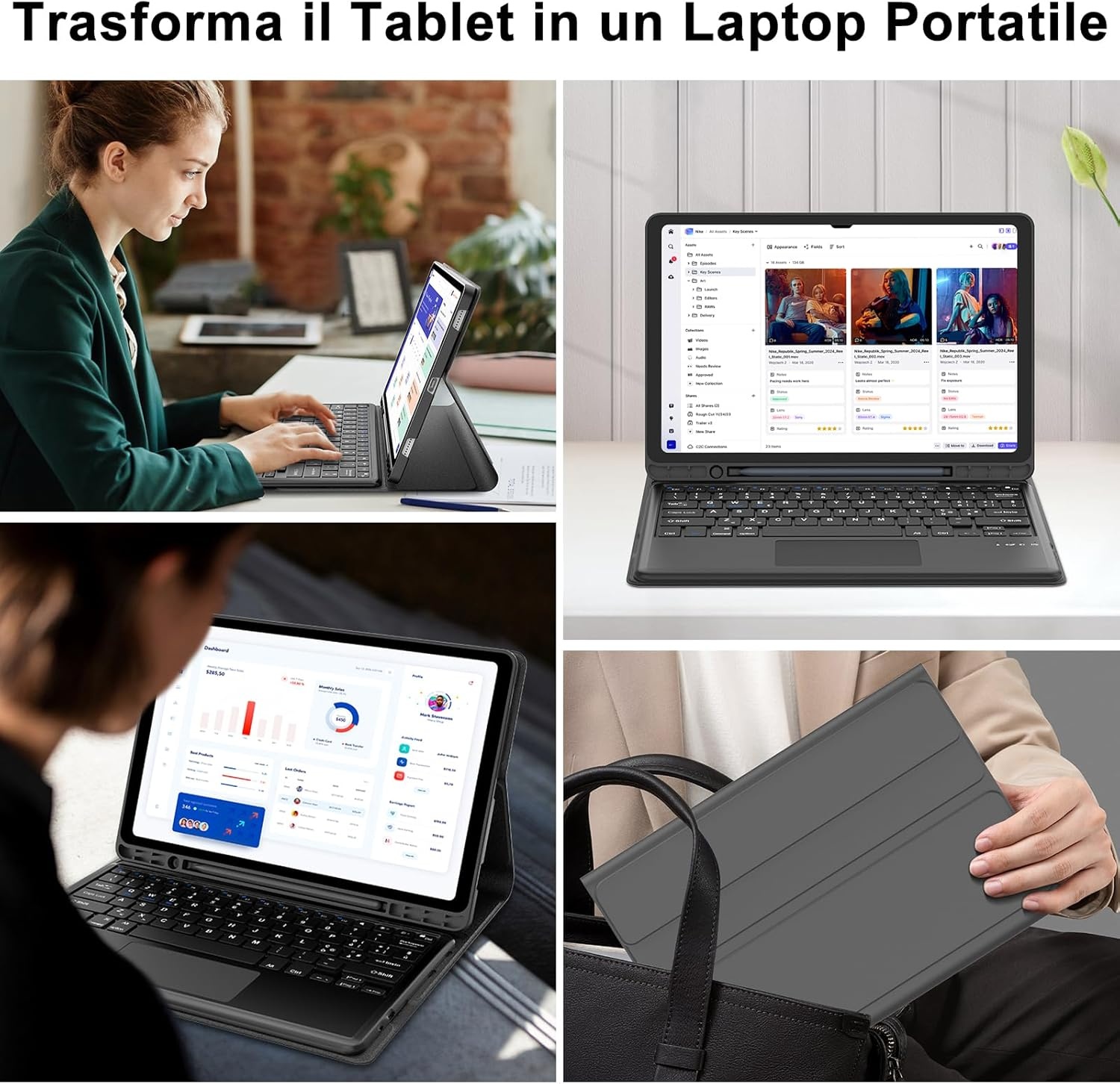 JADEMALL Toetsenbordhoes met trackpad voor Samsung Tab S10 Ultra 14,6 inch 2024, Italiaans QWERTY bluetooth-toetsenbord voor Samsung Galaxy Tab S10 Ultra met touchpad, zwart
