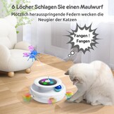 GoldenSun Kattenspeelgoed, 3-in-1 Elektrisch Interactief Automatisch Speelgoed voor Katten, Whack-A-Mole, Fluttering Butterfly, Inclusief bal, USB-oplaadbaar, Kattenteaser met 6 Opzetstukken