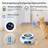 GoldenSun Kattenspeelgoed, 3-in-1 Elektrisch Interactief Automatisch Speelgoed voor Katten, Whack-A-Mole, Fluttering Butterfly, Inclusief bal, USB-oplaadbaar, Kattenteaser met 6 Opzetstukken
