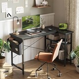 BEXEVUE Klein Hoekbureau met Stopcontacten - 100x70 cm L-vormig Computerbureau Schrijftafel, Omkeerbare Grote Opbergplanken, Boekenplank Werkstation voor Studie Speel Werk Slaapkamer Thuis Kantoor - Maat 100 x 70 cm