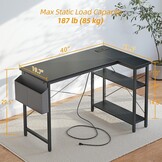 BEXEVUE Klein Hoekbureau met Stopcontacten - 100x70 cm L-vormig Computerbureau Schrijftafel, Omkeerbare Grote Opbergplanken, Boekenplank Werkstation voor Studie Speel Werk Slaapkamer Thuis Kantoor - Maat 100 x 70 cm