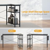 BEXEVUE Klein Hoekbureau met Stopcontacten - 100x70 cm L-vormig Computerbureau Schrijftafel, Omkeerbare Grote Opbergplanken, Boekenplank Werkstation voor Studie Speel Werk Slaapkamer Thuis Kantoor - Maat 100 x 70 cm