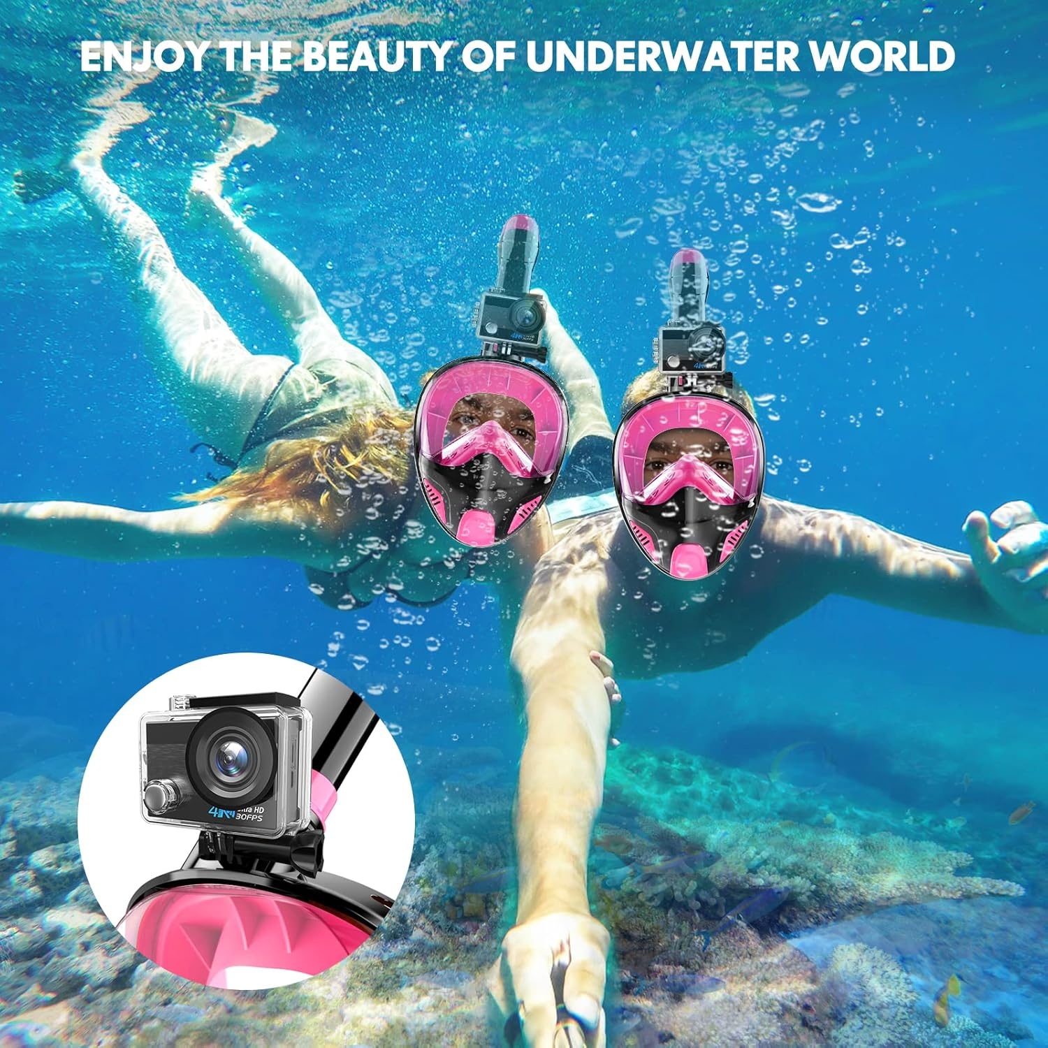 Seaview Snorkelmasker, volgelaatsmasker, 180 graden, snorkeluitrusting, duikmasker voor volwassenen en kinderen, anti-lek en anti-condens-snorkelset