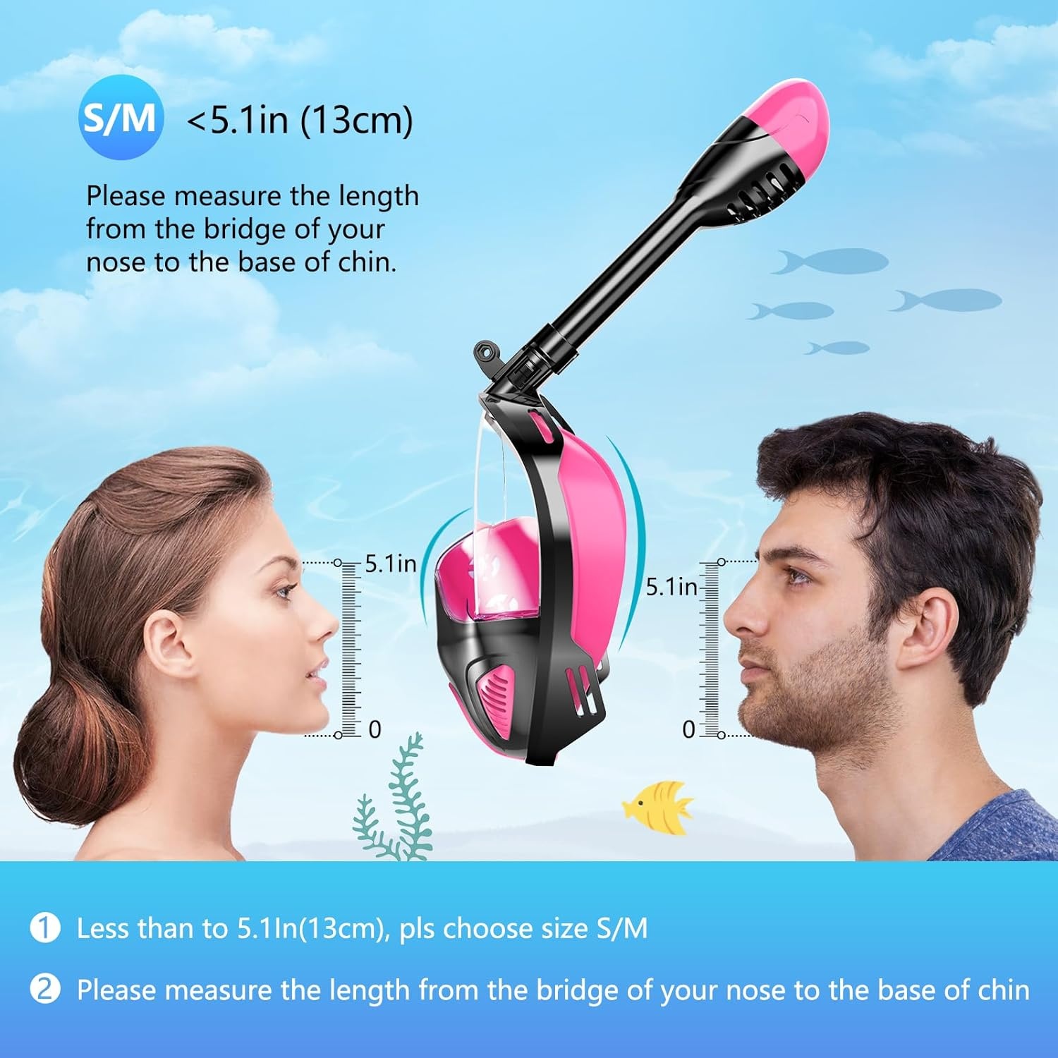Seaview Snorkelmasker, volgelaatsmasker, 180 graden, snorkeluitrusting, duikmasker voor volwassenen en kinderen, anti-lek en anti-condens-snorkelset