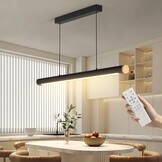 FANLG Eetkamerkroonluchter, 80 cm, zwart, hanglamp, dimbaar, met afstandsbediening, 28 W, moderne hanglamp, in hoogte verstelbaar, voor eetkamer, keuken, kantoor