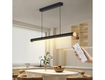 FANLG Eetkamerkroonluchter, 80 cm, zwart, hanglamp, dimbaar, met afstandsbediening, 28 W, moderne hanglamp, in hoogte verstelbaar, voor eetkamer, keuken, kantoor