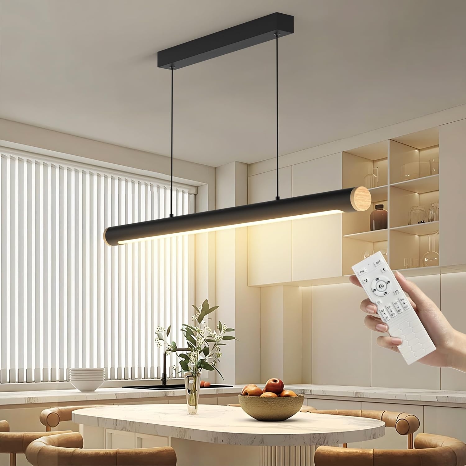 FANLG Eetkamerkroonluchter, 80 cm, zwart, hanglamp, dimbaar, met afstandsbediening, 28 W, moderne hanglamp, in hoogte verstelbaar, voor eetkamer, keuken, kantoor