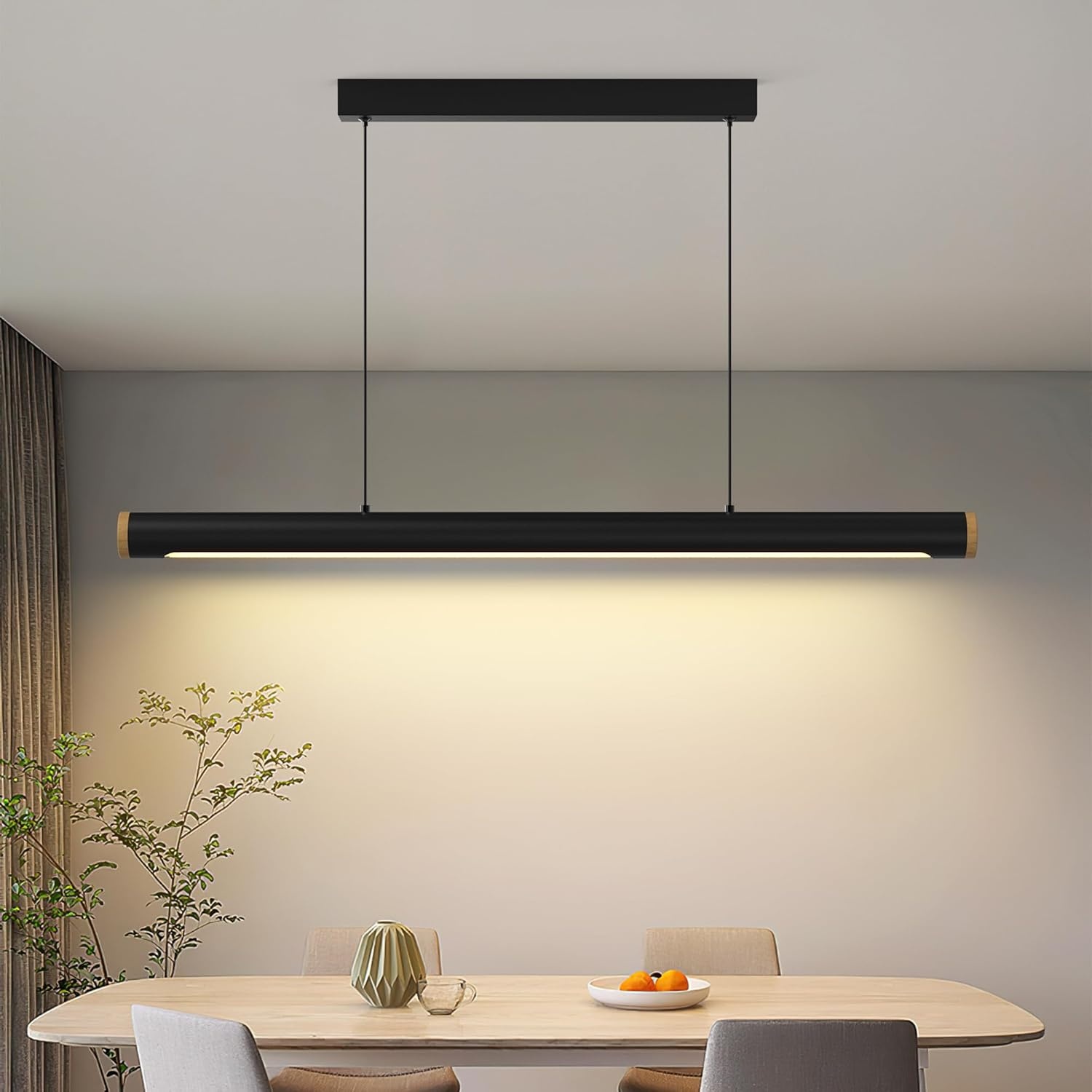 FANLG Eetkamerkroonluchter, 80 cm, zwart, hanglamp, dimbaar, met afstandsbediening, 28 W, moderne hanglamp, in hoogte verstelbaar, voor eetkamer, keuken, kantoor