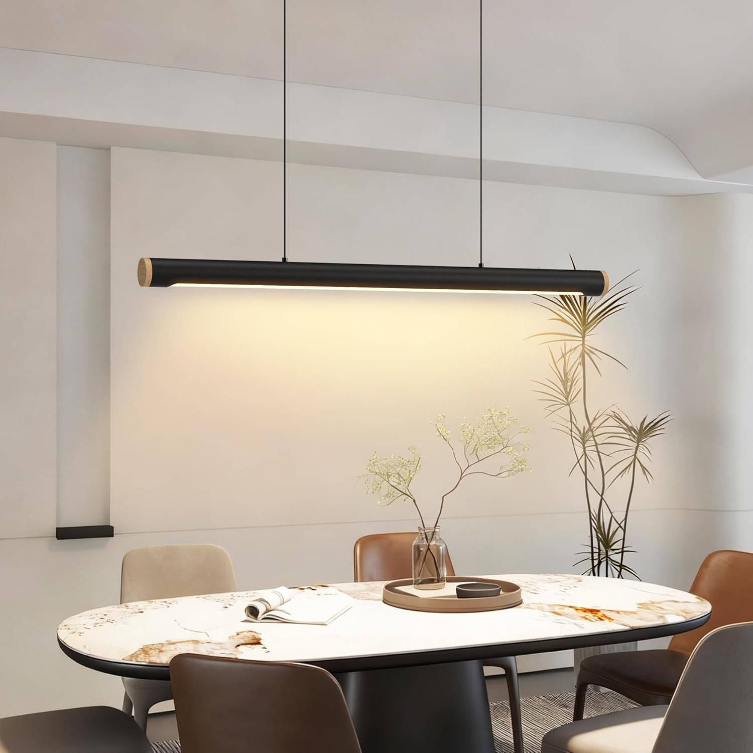 FANLG Eetkamerkroonluchter, 80 cm, zwart, hanglamp, dimbaar, met afstandsbediening, 28 W, moderne hanglamp, in hoogte verstelbaar, voor eetkamer, keuken, kantoor