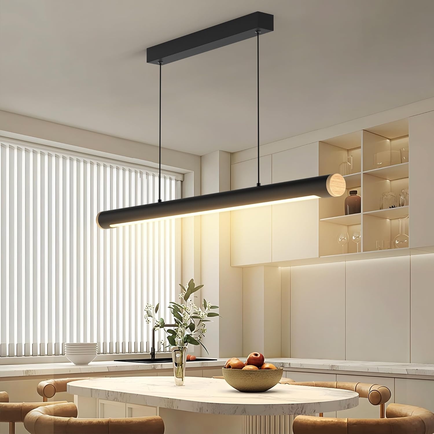 FANLG Eetkamerkroonluchter, 80 cm, zwart, hanglamp, dimbaar, met afstandsbediening, 28 W, moderne hanglamp, in hoogte verstelbaar, voor eetkamer, keuken, kantoor