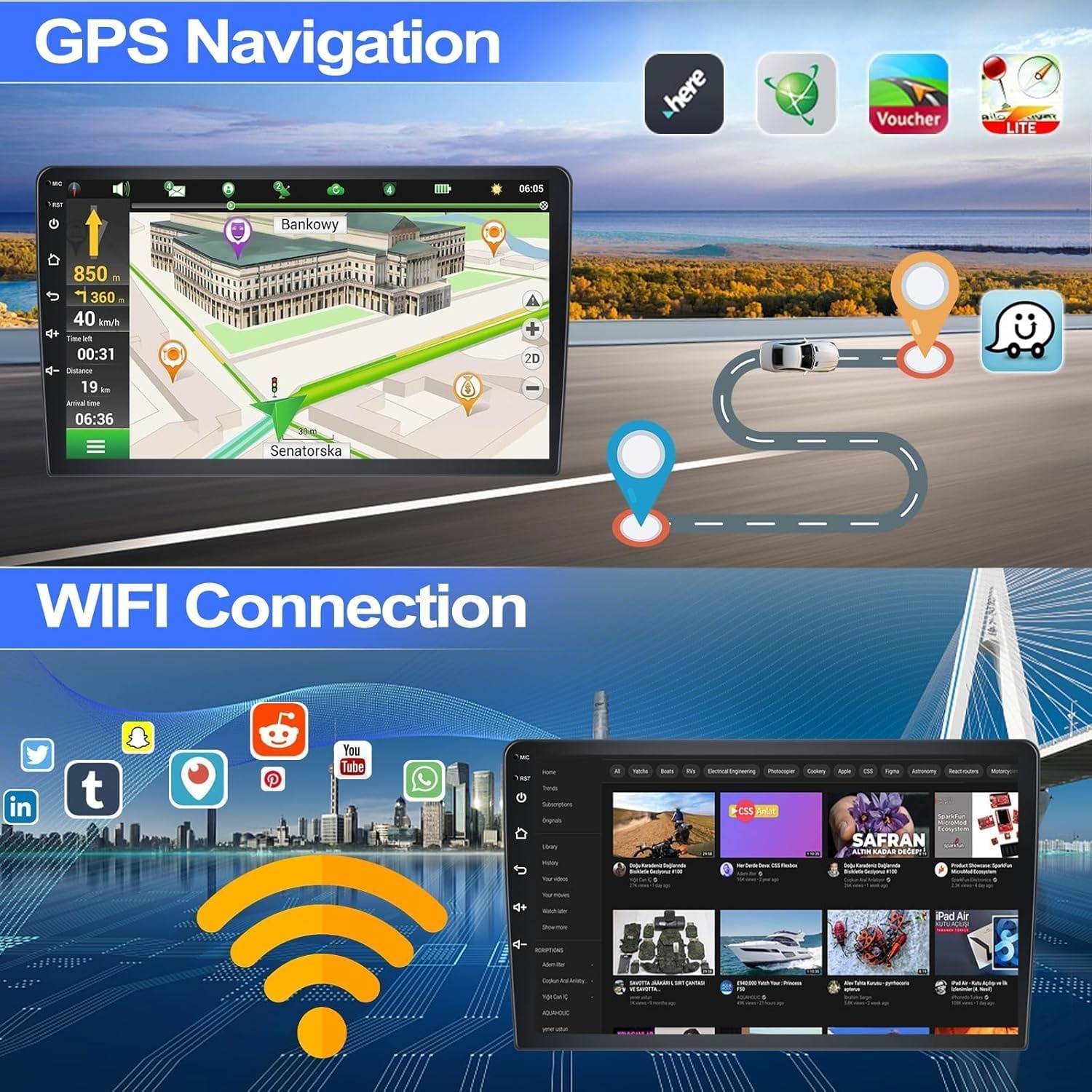 CAMECHO Android Radio met Navigatie voor VW Golf 6 Golf 5 T5 Skoda Seat Polo Caddy,7 Inch Scherm autoradio 2 DIN met Bluetooth FM RDS WIFI Mirror Link+Canbus
