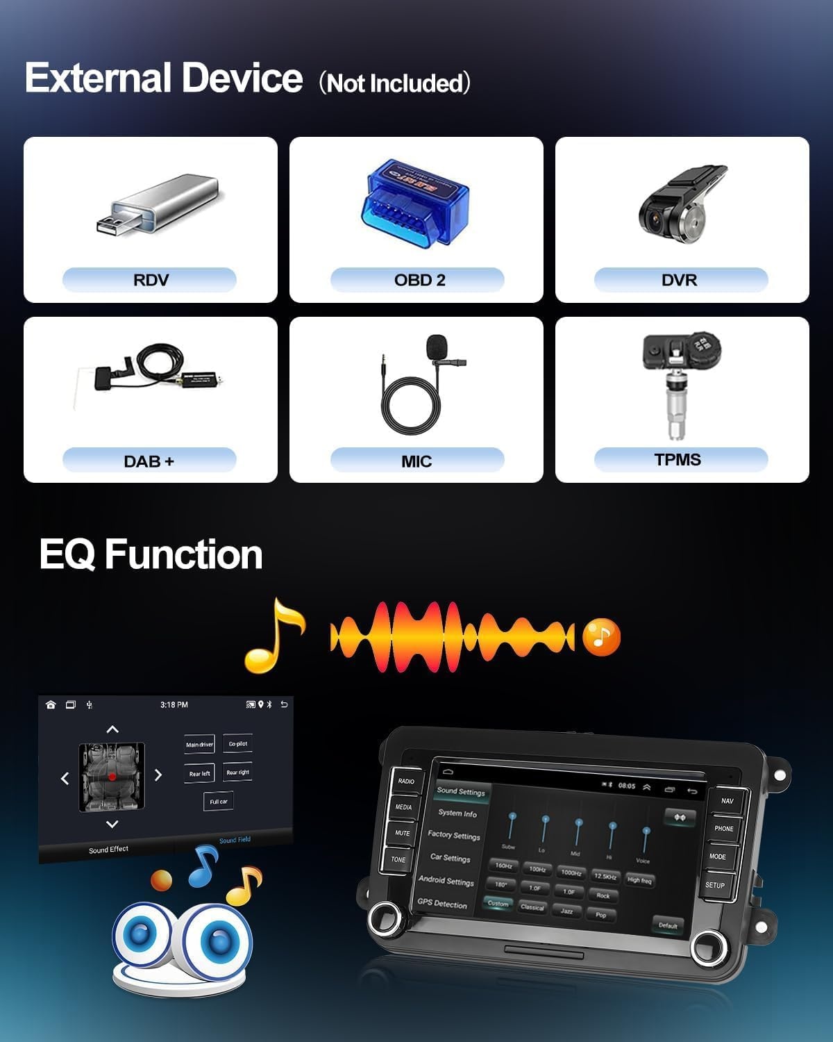CAMECHO Android Radio met Navigatie voor VW Golf 6 Golf 5 T5 Skoda Seat Polo Caddy,7 Inch Scherm autoradio 2 DIN met Bluetooth FM RDS WIFI Mirror Link+Canbus