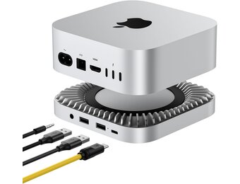 Aluminium hub & standaard voor de nieuwe M4/M4 Pro Mac Mini (2024) met 40 Gbps NVMe/M.2 SSD-behuizing, 2 x USB-A, USB-C host, 3,5 mm audio – compatibel met alle nieuwe Mac Mini M4/M4 Pro