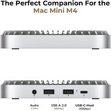 Aluminium hub & standaard voor de nieuwe M4/M4 Pro Mac Mini (2024) met 40 Gbps NVMe/M.2 SSD-behuizing, 2 x USB-A, USB-C host, 3,5 mm audio – compatibel met alle nieuwe Mac Mini M4/M4 Pro