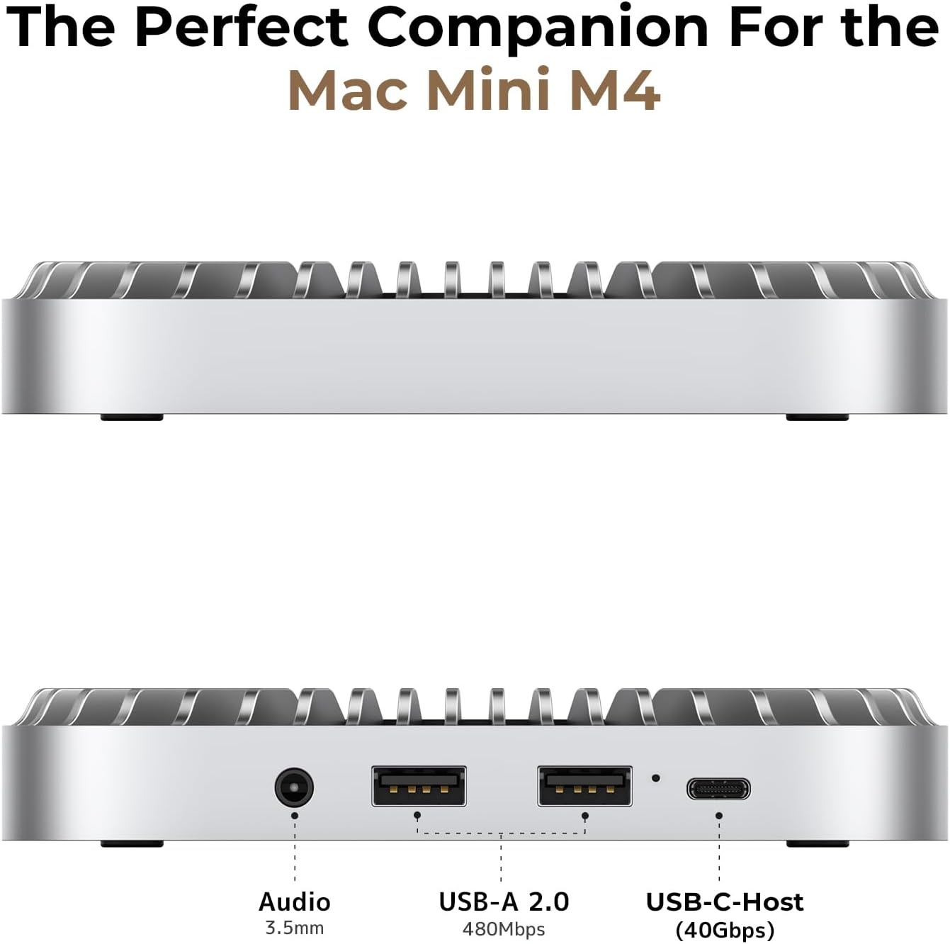 Aluminium hub & standaard voor de nieuwe M4/M4 Pro Mac Mini (2024) met 40 Gbps NVMe/M.2 SSD-behuizing, 2 x USB-A, USB-C host, 3,5 mm audio – compatibel met alle nieuwe Mac Mini M4/M4 Pro