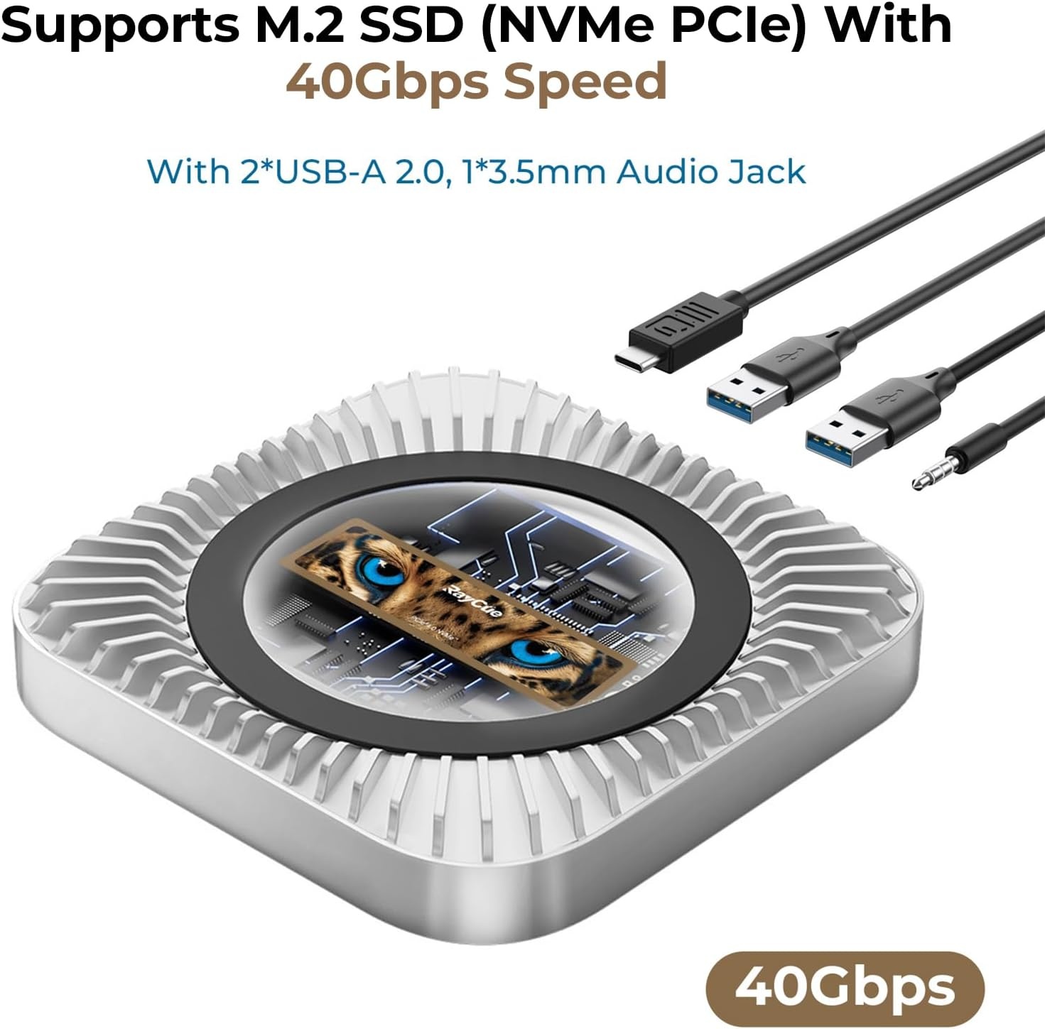 Aluminium hub & standaard voor de nieuwe M4/M4 Pro Mac Mini (2024) met 40 Gbps NVMe/M.2 SSD-behuizing, 2 x USB-A, USB-C host, 3,5 mm audio – compatibel met alle nieuwe Mac Mini M4/M4 Pro