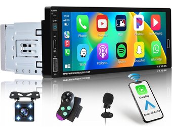 1 Din Radio 6,9 Inch Aanraakscherm Autoradio met Wireless Carplay Android Auto