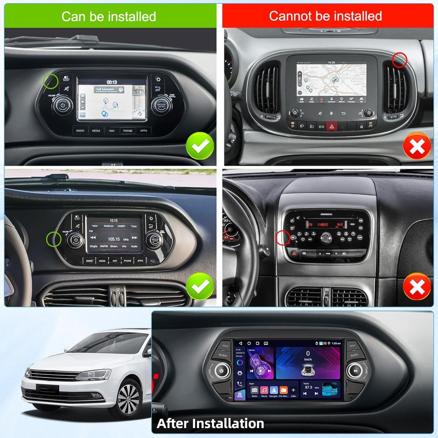 Android Autoradio 4+64GB voor FIAT TIPO EGEA 2015-2017 met Wireless CarPlay, Android Auto en 7'' IPS Touch Screen