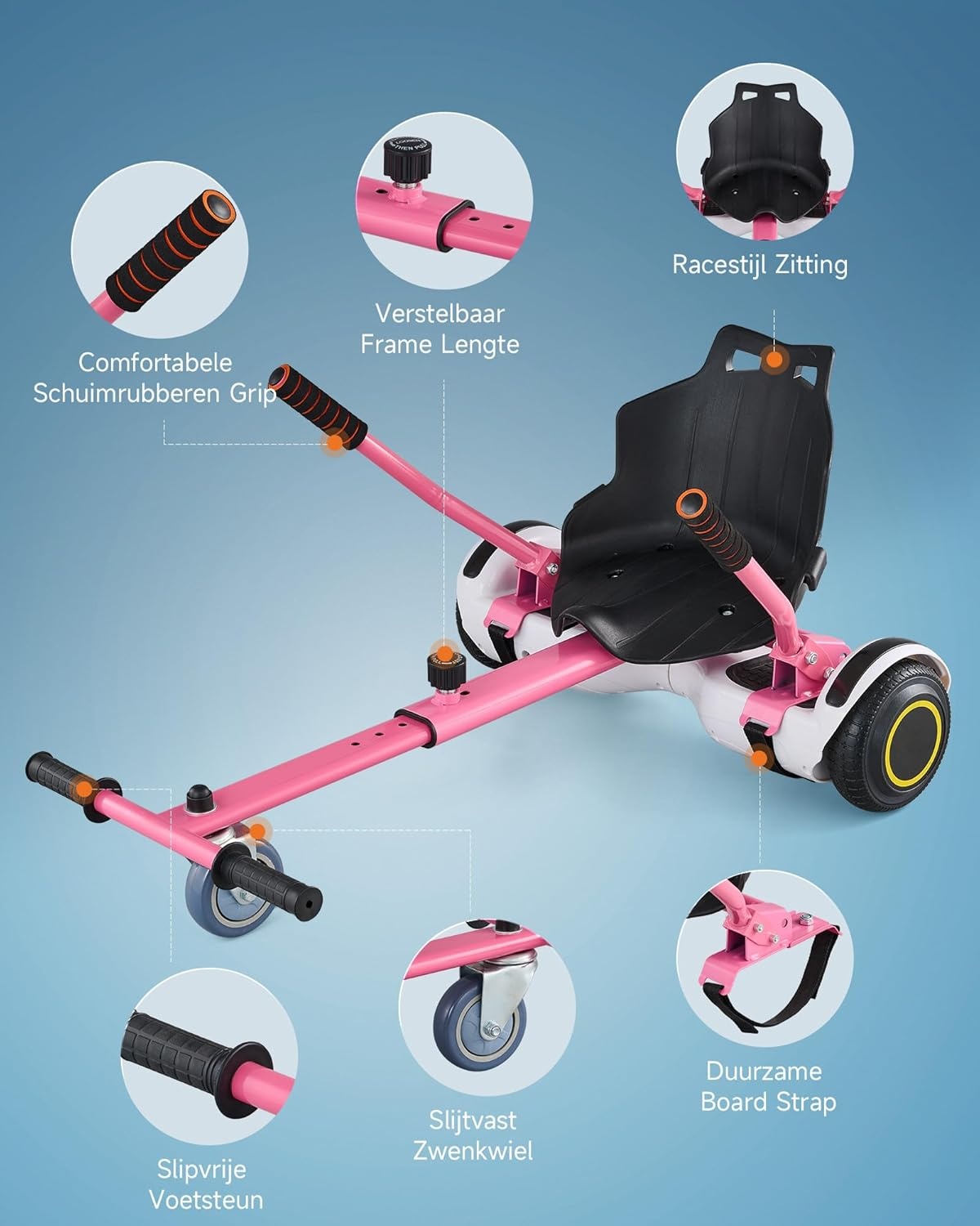 CO-Z Hoverkart Go Kart Zitje voor Elektrische Hoverboards (6.5, 8 en 10 inch) - Roze