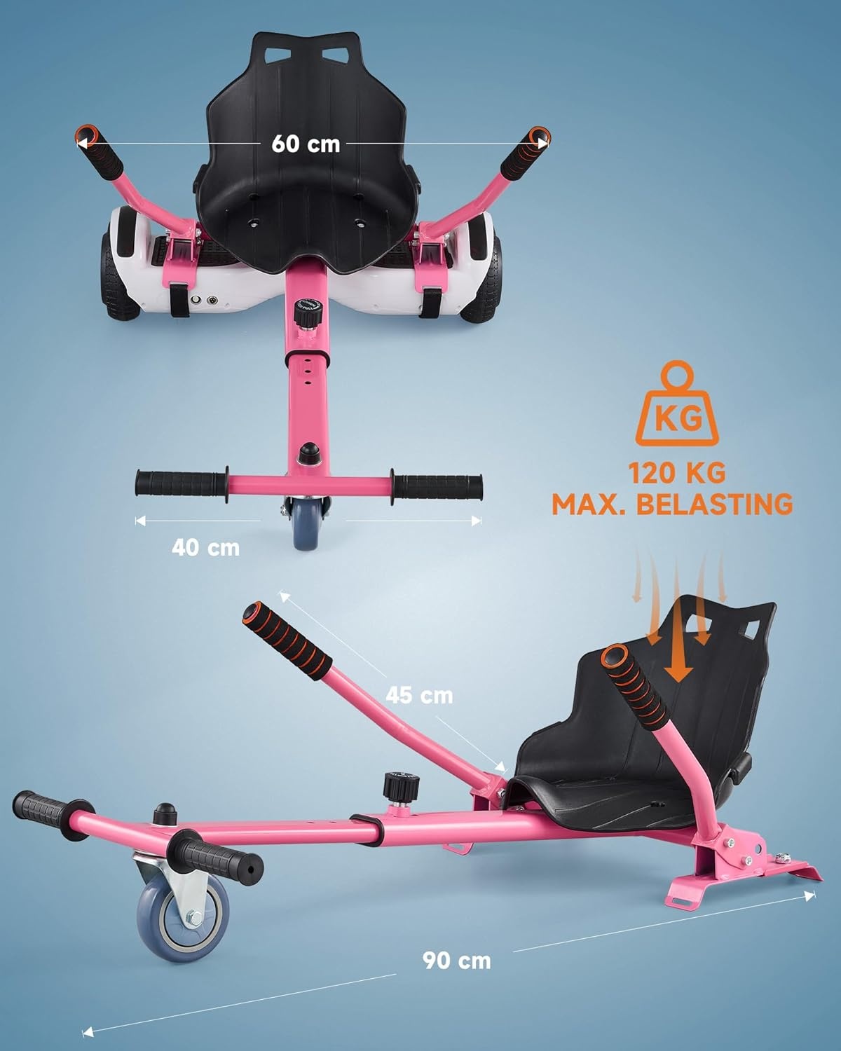 CO-Z Hoverkart Go Kart Zitje voor Elektrische Hoverboards (6.5, 8 en 10 inch) - Roze