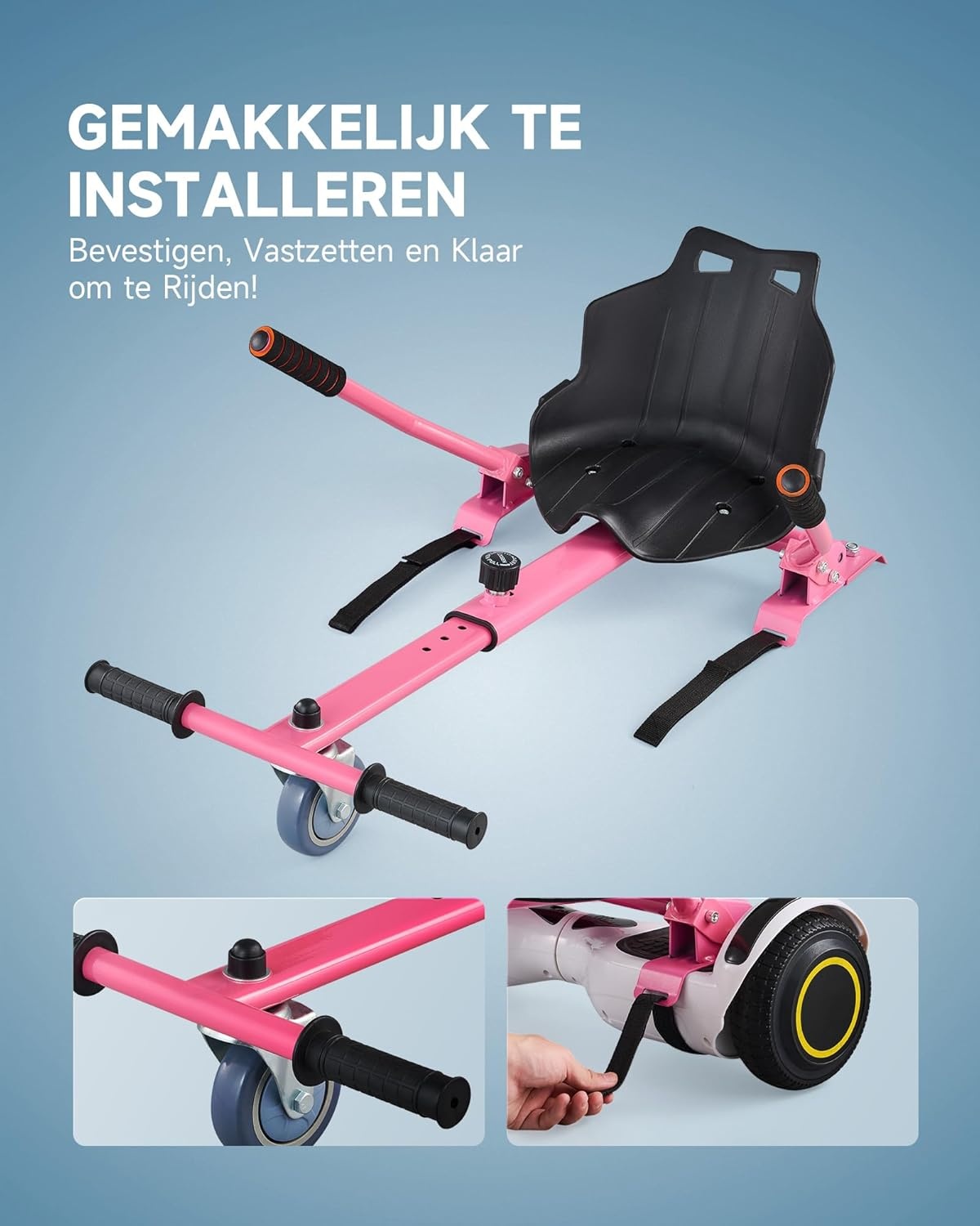 CO-Z Hoverkart Go Kart Zitje voor Elektrische Hoverboards (6.5, 8 en 10 inch) - Roze