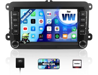 CAMECHO Android 13 autoradio voor VW Golf 5 Polo Skoda met Navi Bluetooth, 7 inch dubbel din autoradio touch display met Mirror Link FM/RDS WiFi SWC en USB