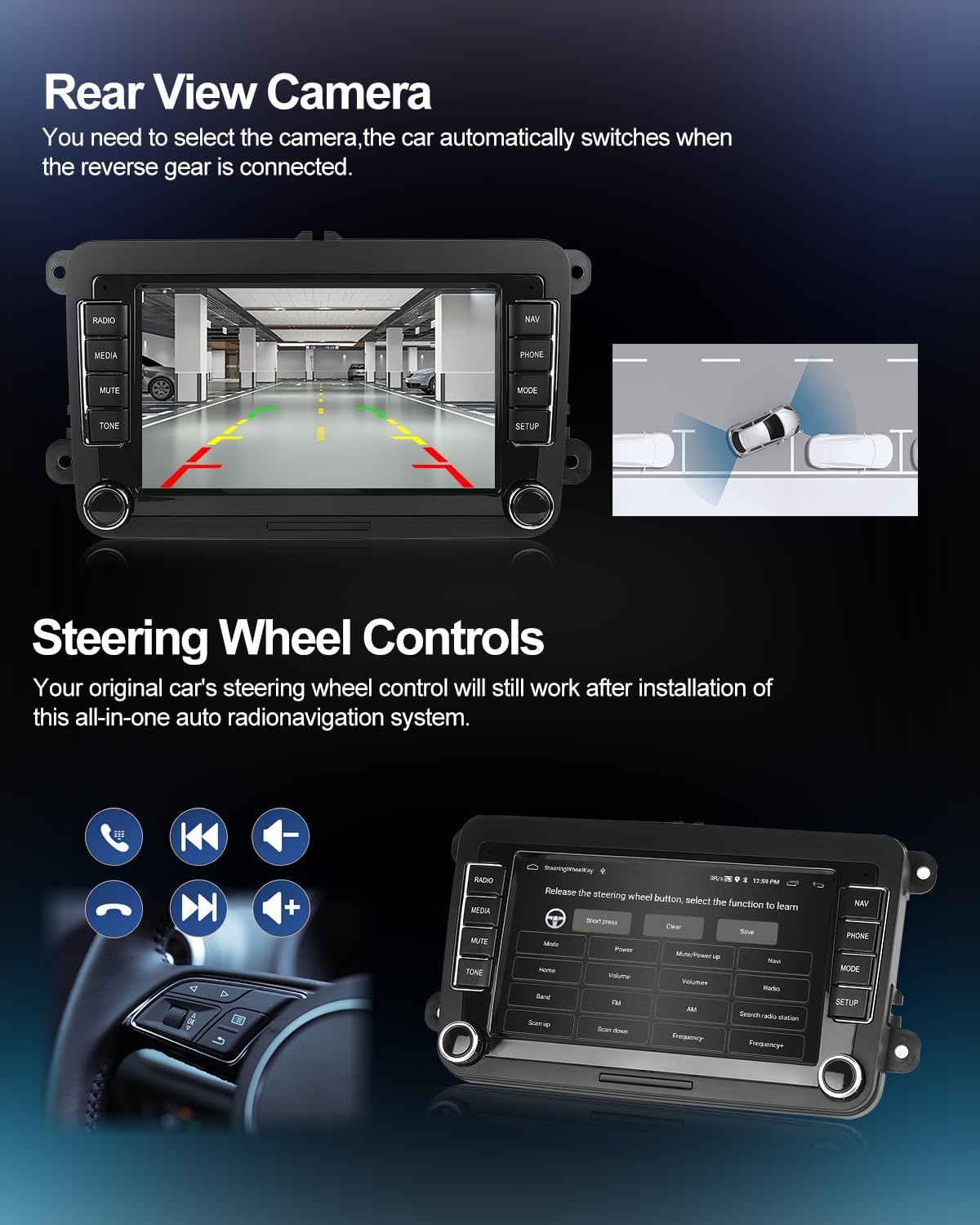 CAMECHO Android 13 autoradio voor VW Golf 5 Polo Skoda met Navi Bluetooth, 7 inch dubbel din autoradio touch display met Mirror Link FM/RDS WiFi SWC en USB