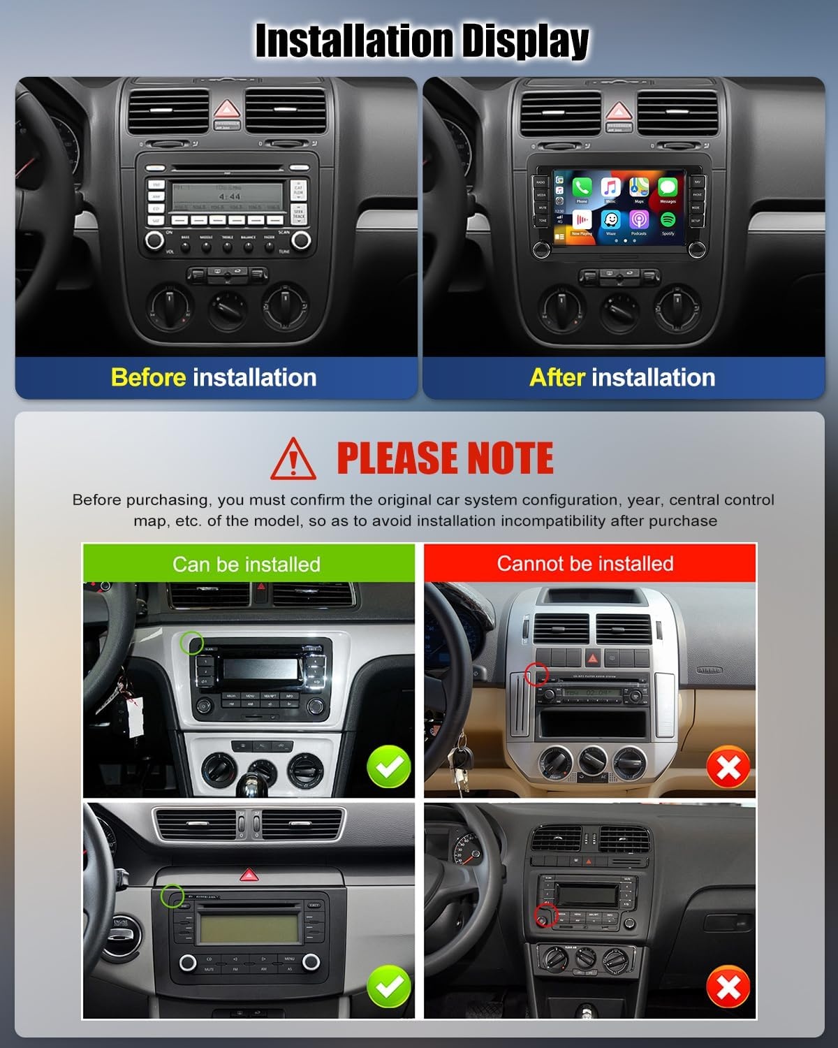 CAMECHO Android 13 autoradio voor VW Golf 5 Polo Skoda met Navi Bluetooth, 7 inch dubbel din autoradio touch display met Mirror Link FM/RDS WiFi SWC en USB