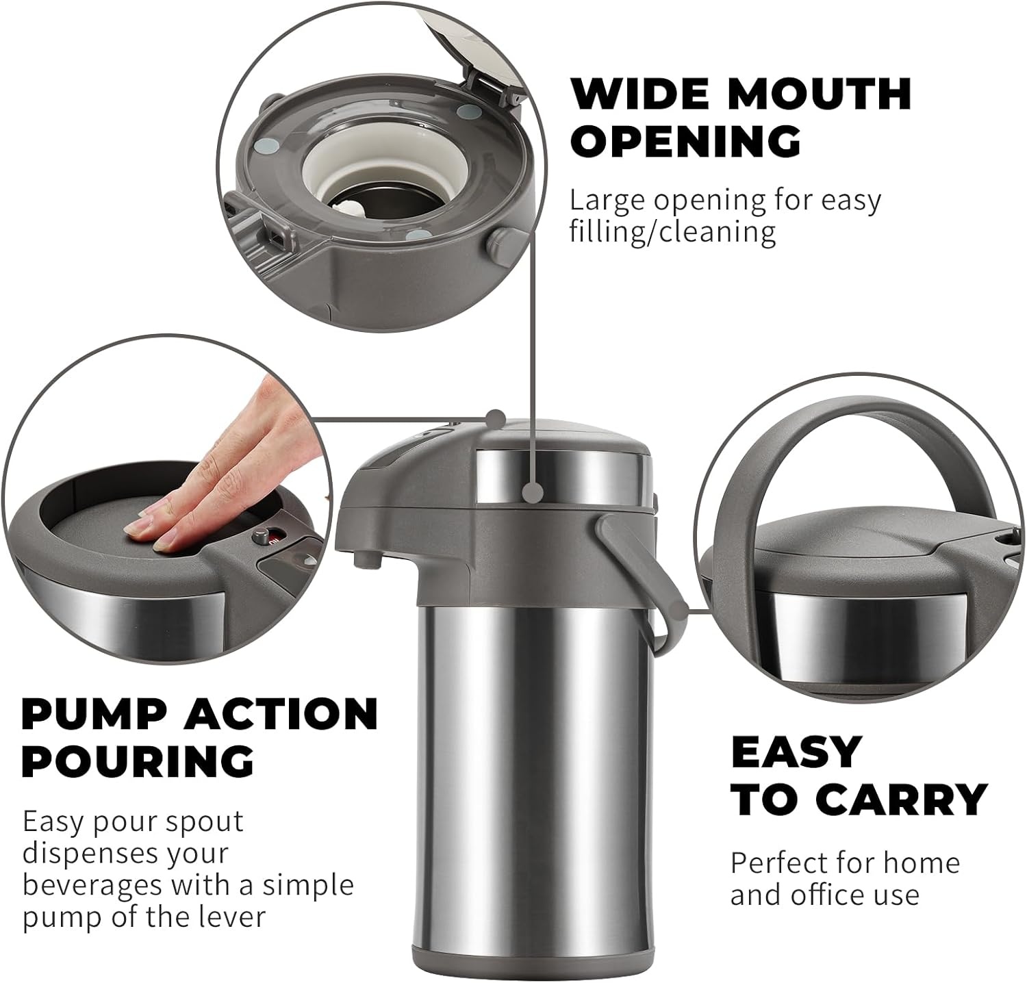 Koffiefles - 3L geïsoleerde pomp actie airpot - roestvrij staal vacuüm thermische drank dispenser BPA vrije koffie karaf
