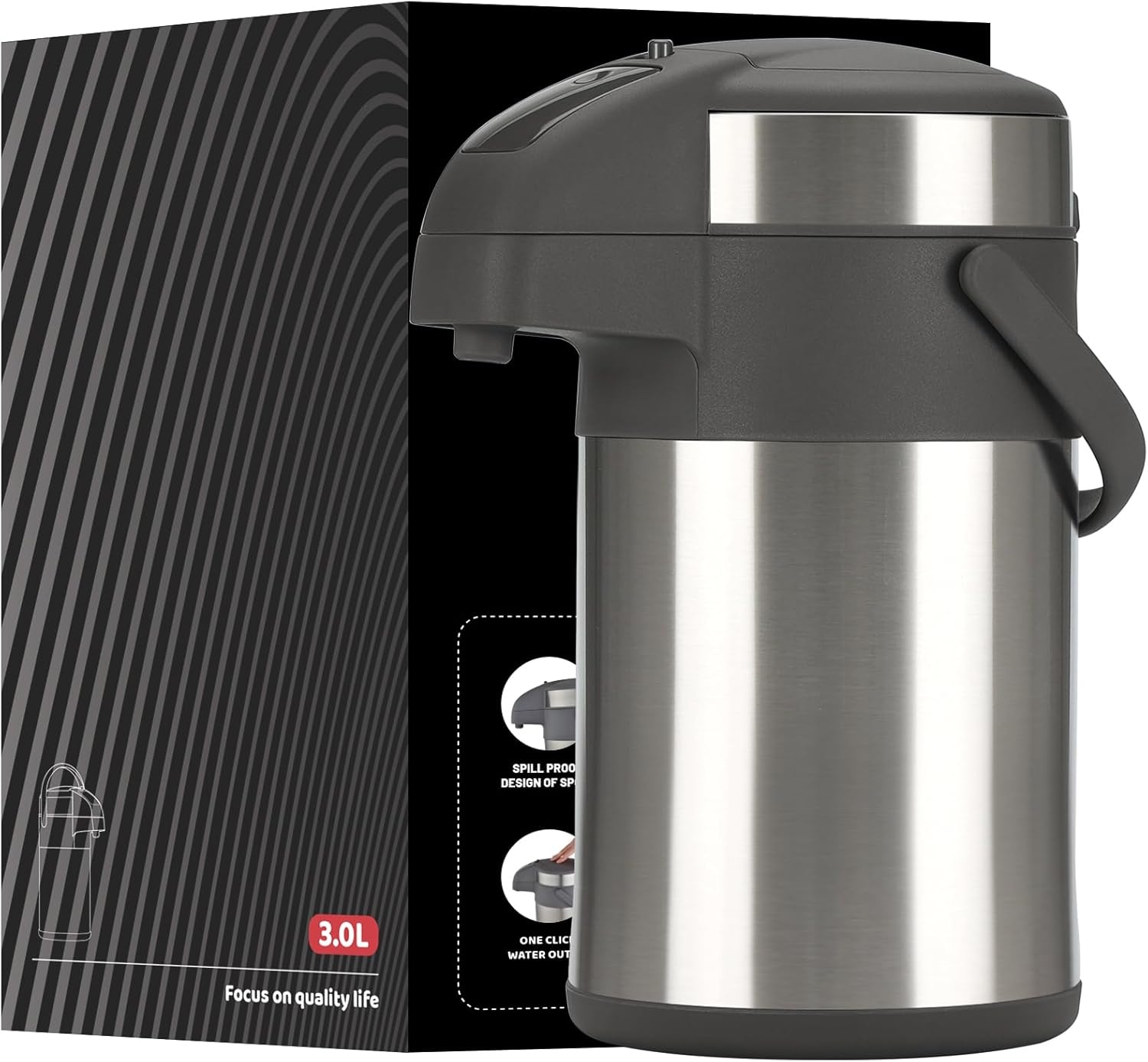 Koffiefles - 3L geïsoleerde pomp actie airpot - roestvrij staal vacuüm thermische drank dispenser BPA vrije koffie karaf