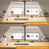 SIBRILLE Bureaulamp, led, dubbele kop, bureaulamp, dimbaar, klembaar, bureaulamp voor kantoor, oogbescherming, monitorlamp, daglichtlamp, pc-lamp, tafellamp met zwanenhals, zwart