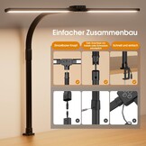 SIBRILLE Bureaulamp, led, dubbele kop, bureaulamp, dimbaar, klembaar, bureaulamp voor kantoor, oogbescherming, monitorlamp, daglichtlamp, pc-lamp, tafellamp met zwanenhals, zwart